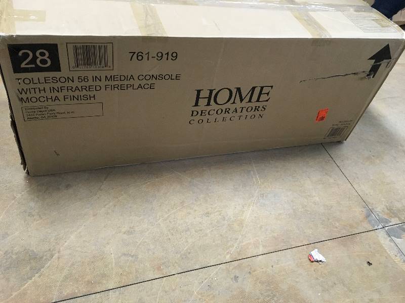 Home Decorators Collection Tolleson 56 in. TV Stand Infrared Bow Front Electric Fireplace in Mocha new