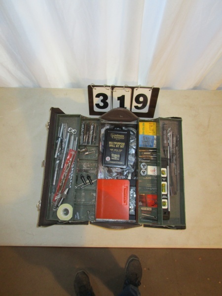 lot 319 image: Tool Box with Drill Bits - Tap & Die