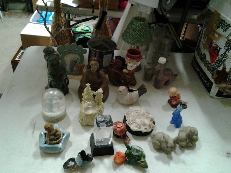 lot 19 image: Lot Of Collectibles Handmade Pottery, Snow Babies, Precious Moments, Figurines, Candles, Jewelry Tree, Misc