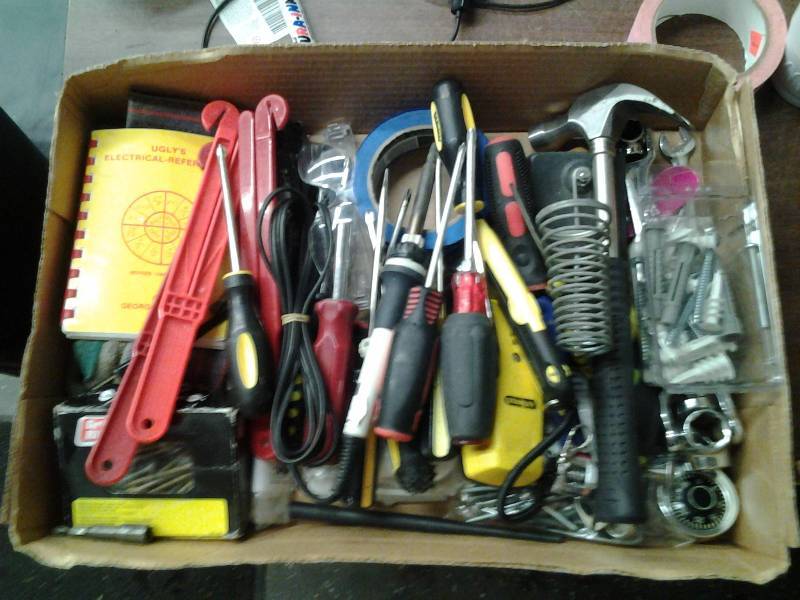 lot 50 image: Box Lot Of Assorted Hand Tools & Hardware