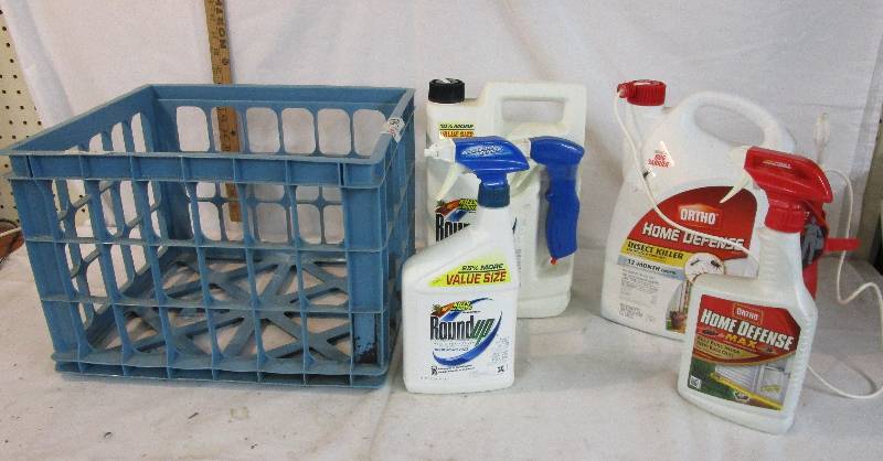 lot 88 image: Roundup and Home Defense in milk crate