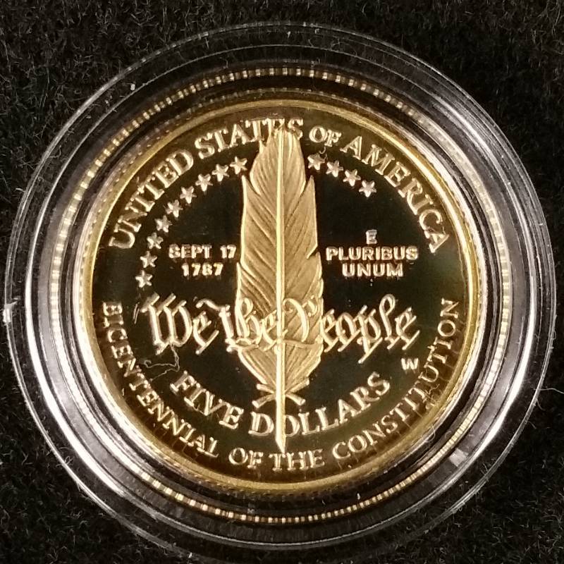1987 W $5 14 Ounce Constitiution Gold Coin Proof