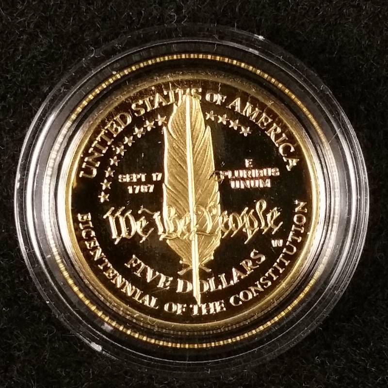 1987 W $5 14 Ounce Constitiution Gold Coin Proof
