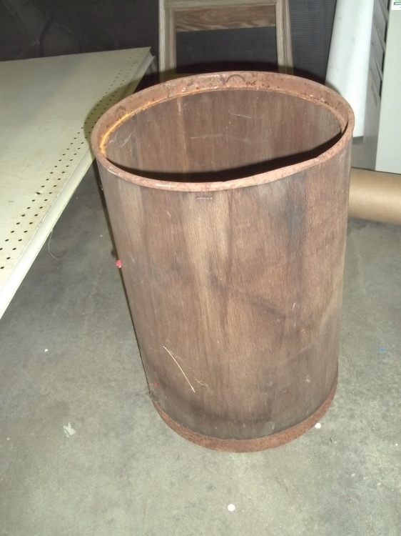 lot 280 image: Vintage Wooden Barrel with Glass Insulators