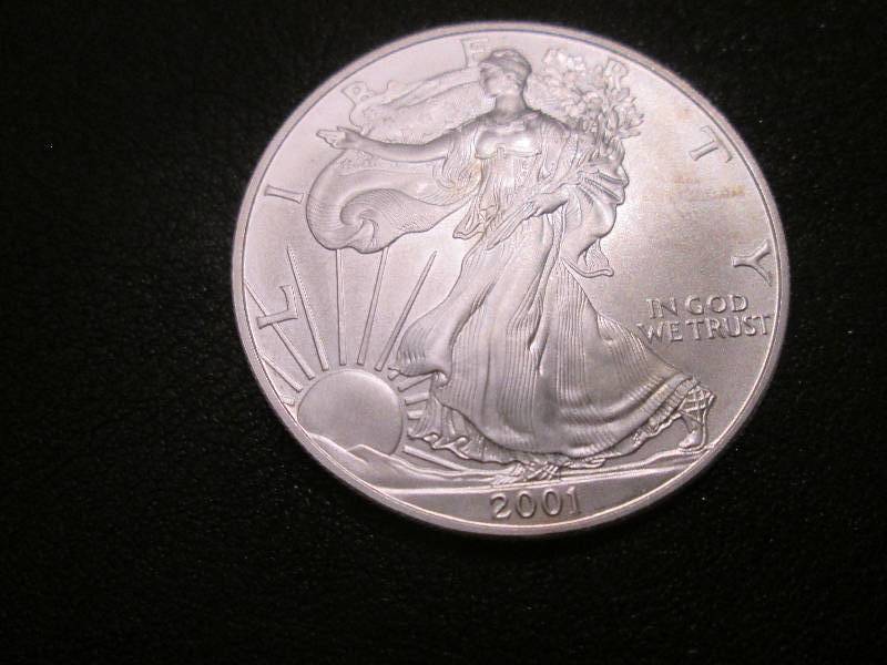 lot 1 image: 2001 Silver Dollar, 1 oz. Fine Silv...