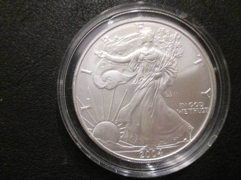 lot 3 image: 2004 Silver Dollar, 1 oz. Fine Silv...