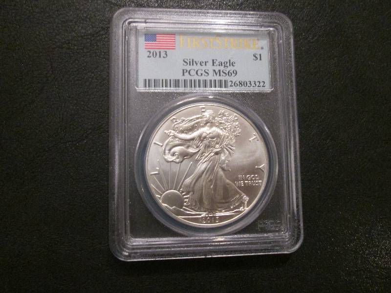 lot 5 image: 2013 First Strike Silver Eagle, PCG...