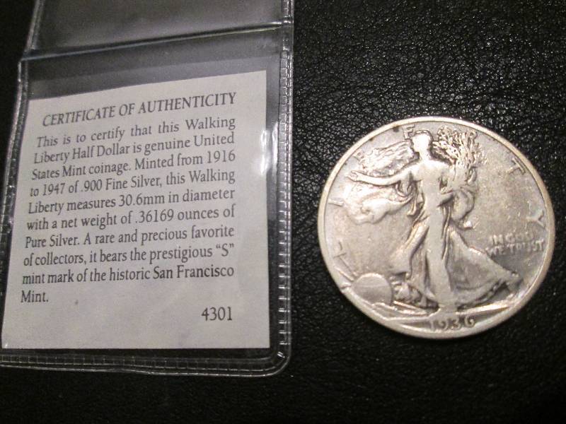 lot 7 image: 1936 S Walking Liberty Half Dollar...