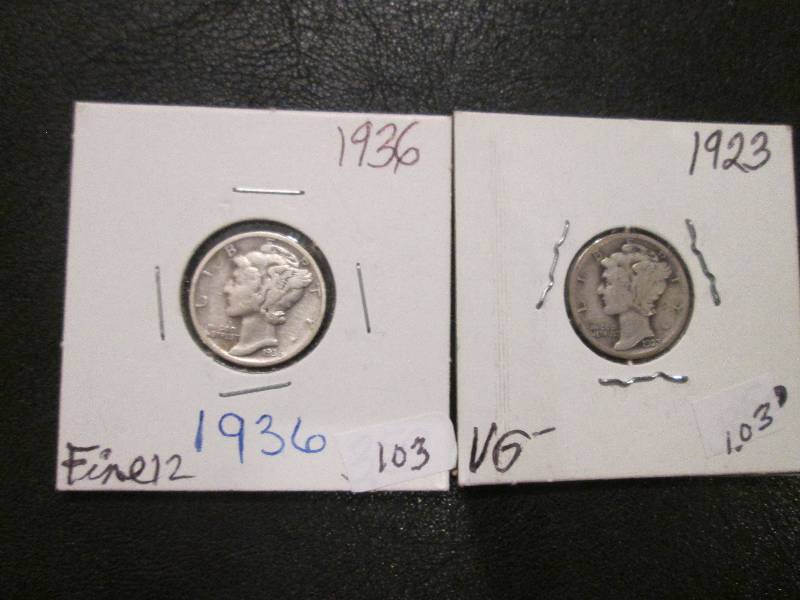 lot 37 image: 1923 VG and 1936 Fine12 Dimes...