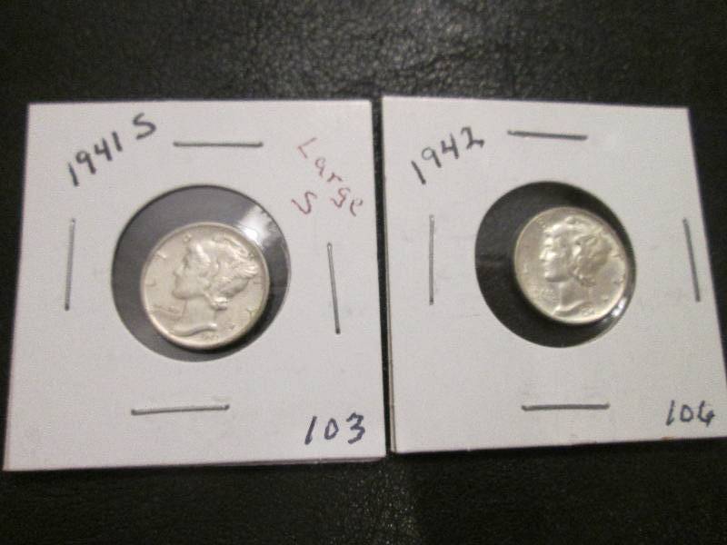 lot 39 image: 1941 S and 1942 Dime, very good con...