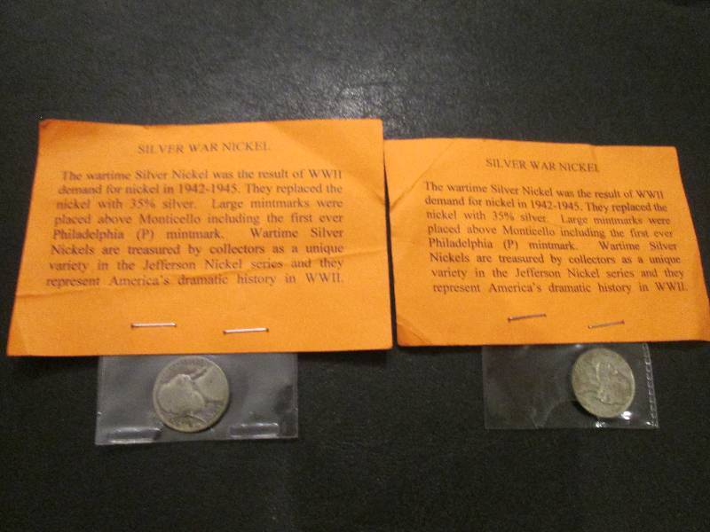 lot 44 image: 1943 P and 1944 P War Silver Nickel...