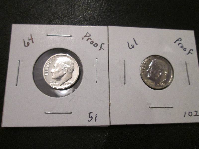 lot 49 image: 1964 and 1961 Proof Dimes...