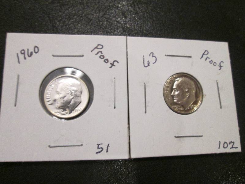 lot 50 image: 1960 and 1963 Proof Dimes...