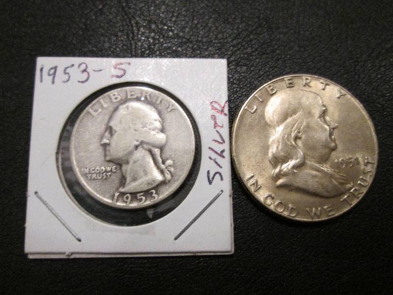 lot 147 image: 1953 S Quarter and 1951 Half Dollar...