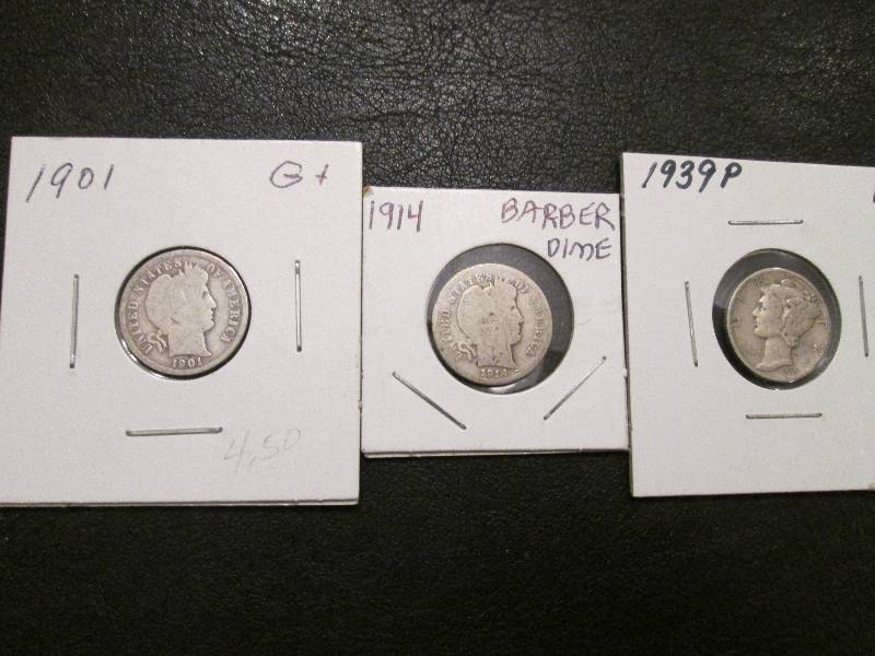 lot 154 image: 1901 1914 1939 P Dimes...