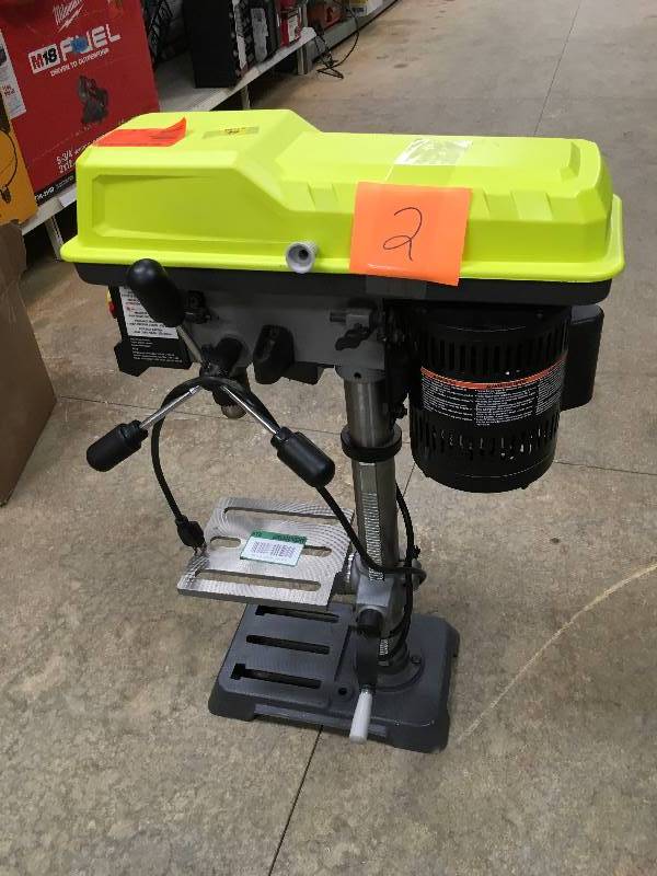 lot 2 image: Ryobi 10 in. Drill Press with Laser open box in like new condition