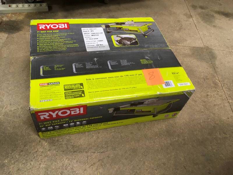 lot 8 image: Ryobi WS722 7 inch Corded Wet Tile Saw used in working condition