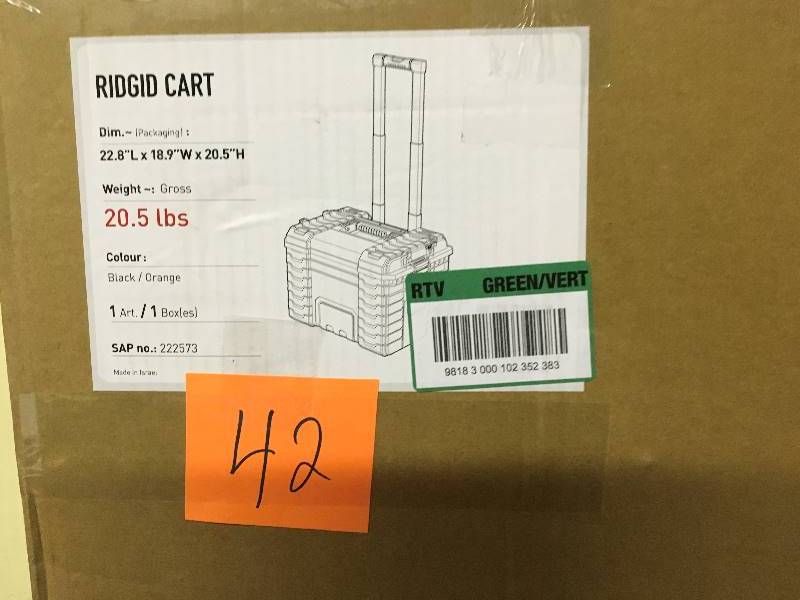 lot 42 image: Ridgid 22 in. Pro Gear Cart, Black  open box not used