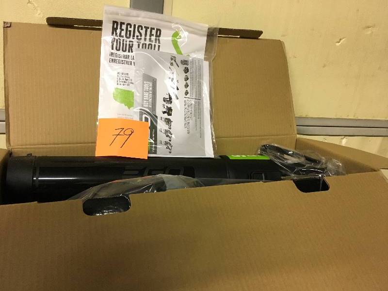 lot 79 image: EGO 142 MPH 575 CFM Variable-Speed 56 Volt Lithium-Ion Cordless Leaf Blower with Battery and Charger Included  open box not used