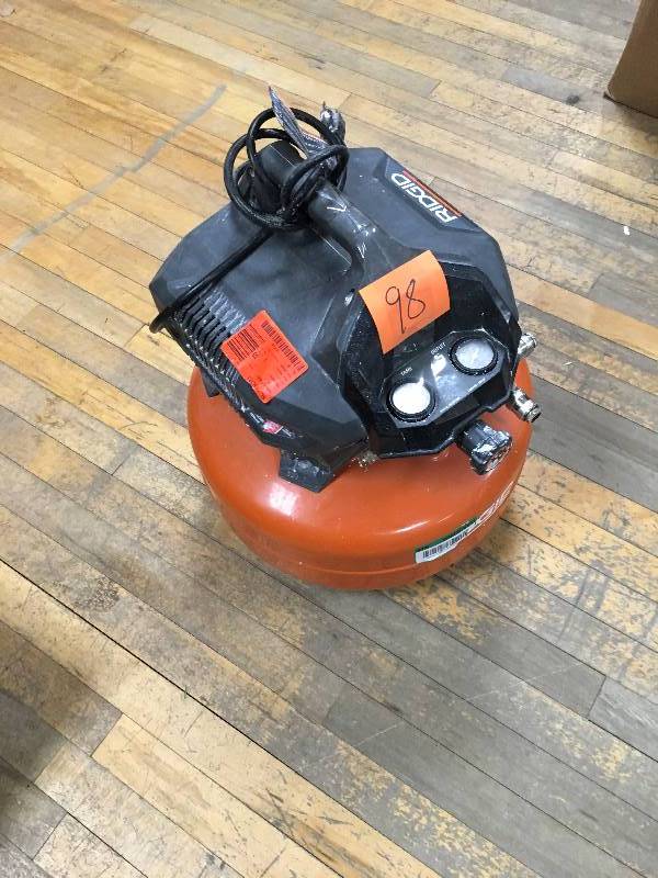 lot 98 image: Ridgid 6 Gallon Pancake Air Compressor in good working condition