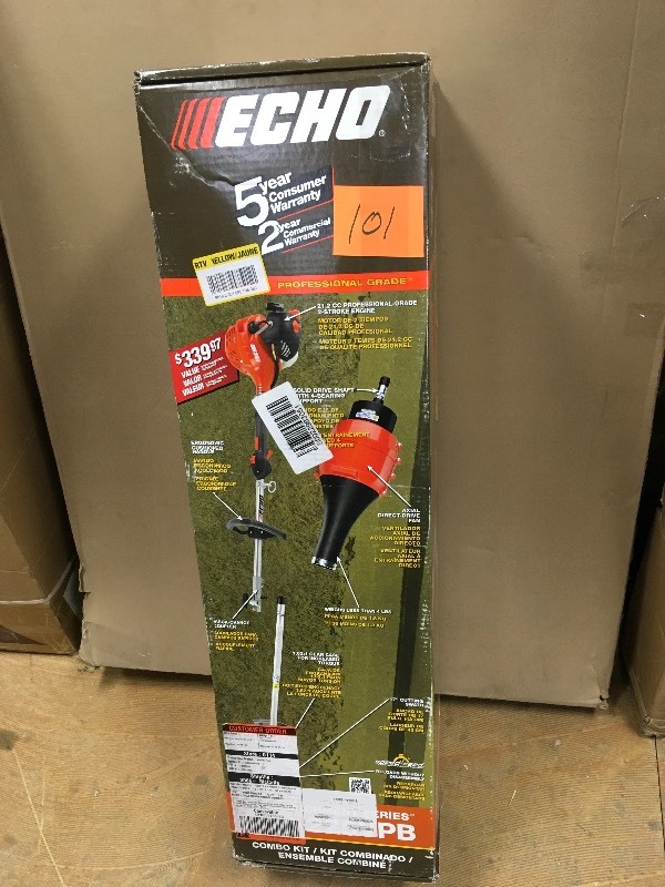 lot 101 image: ECHO Pro Attachment Series 2-Cycle 21.2cc Gas Trimmer with Blower Attachment open box not used