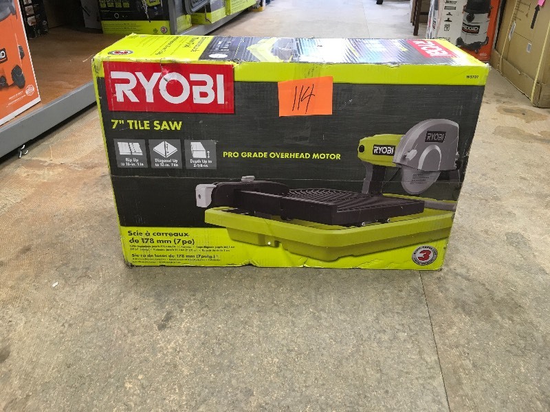 lot 113 image: Ryobi 7 in. Overhead Wet Tile Saw open box not used