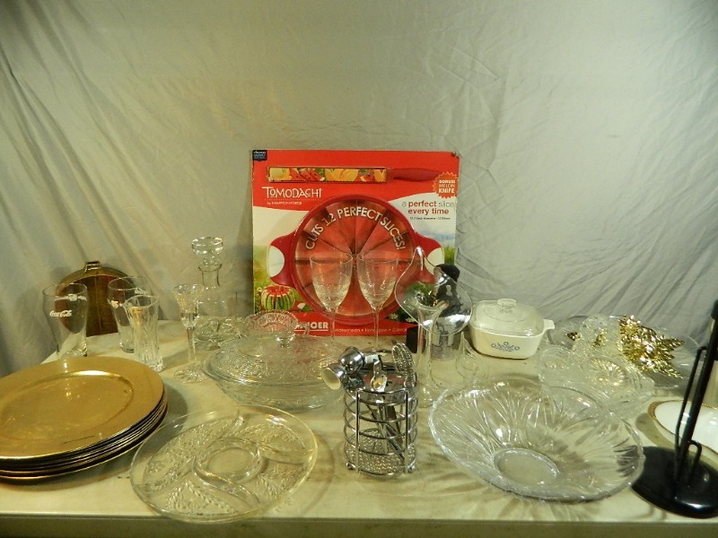 lot 96 image: Crystal, Fire King, Watermelon Slicer, More