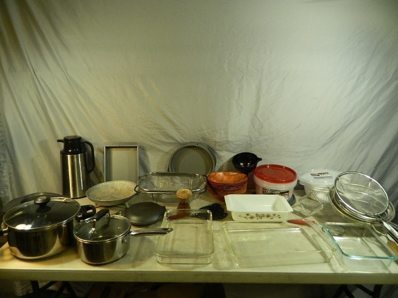 lot 98 image: Vintage Pyrex, Pans, More
