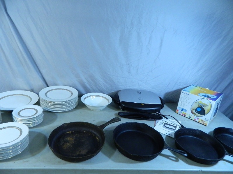 lot 127 image: Dishes, George Forman, Cast Iron and More