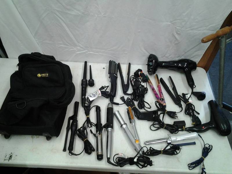 Lot Of Hair Styling Implements (Pro-Fashion Chi & Others In Empire Beauty School Bag)