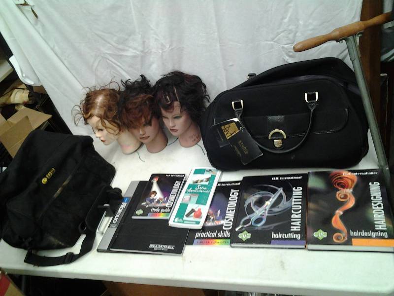 Lot Of Cosmetology Books & 3-TrainingStyling Heads