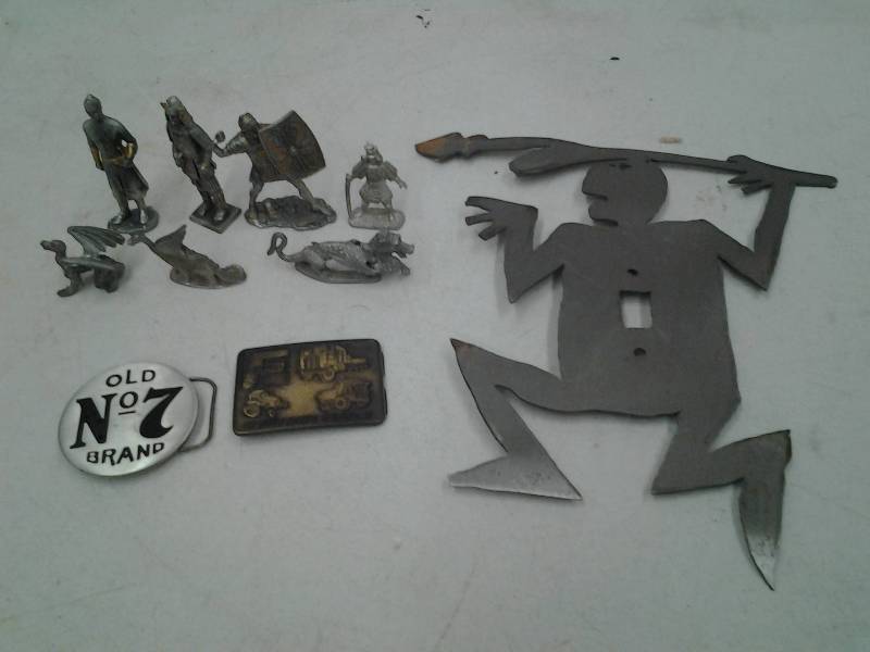 Pewter Knight & Dragon Figures, Switch Plate Cover, 2-Belt Buckles