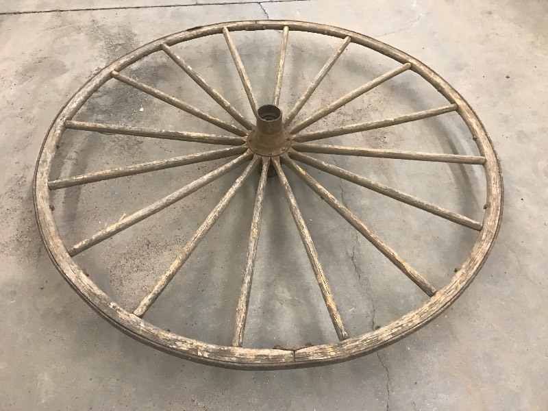 lot 16 image: (1) Antique 46 Wooden Wagon Wheel ...