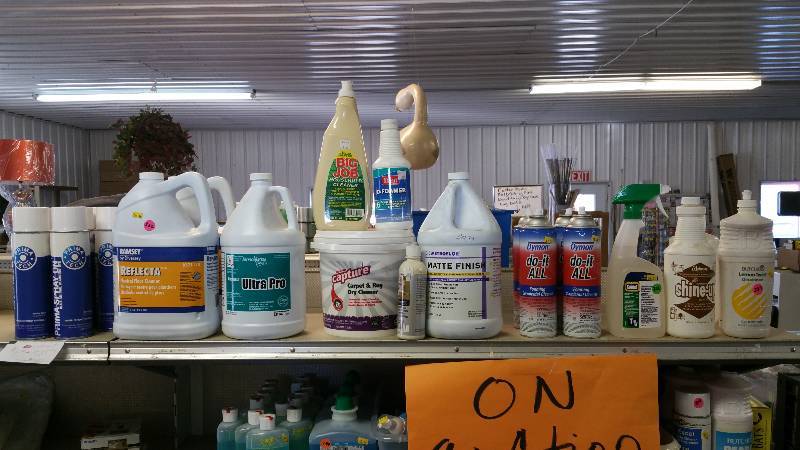 lot 20 image: Floor Cleaner, Carpet Cleaner, Vinyl Finish, Germicidal Cleaner, Blue Animal Marking Dye, Shine, etc.