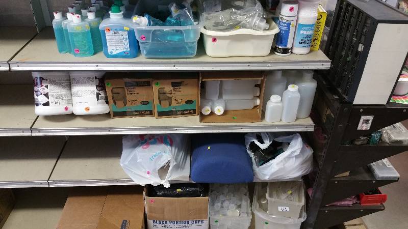 lot 21 image: Soaps, Cleaners, Bat Repellant, Bottles, Tissue Dispensers, Floor Finish Remover, etc.