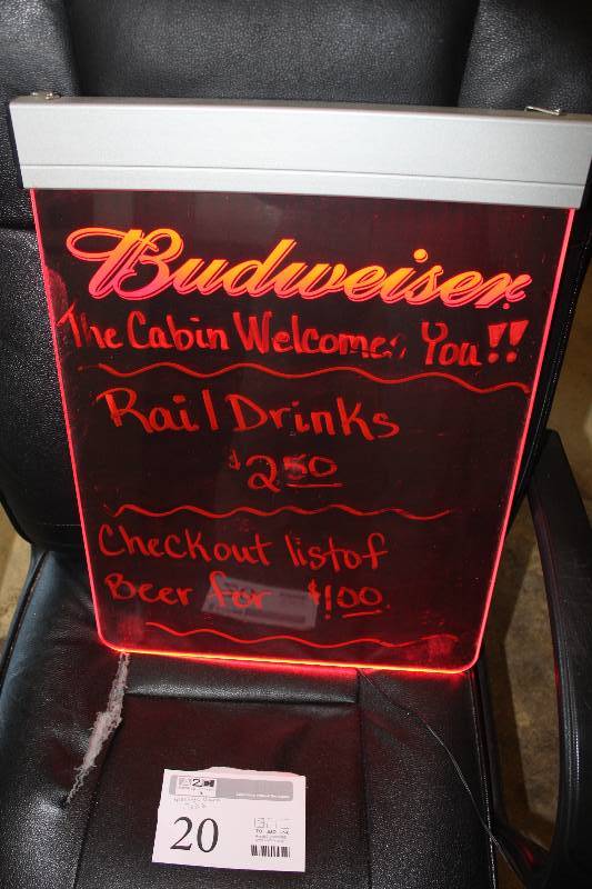 lot 20 image: Budweiser Beer Lighted Message Board