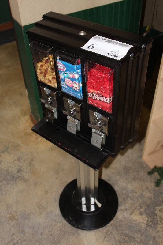 lot 6 image: 3-Slot Coin Operated Candy Dispenser Stand