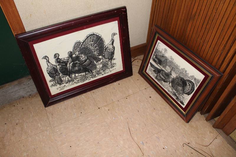 lot 104 image: Lot of (2) Framed Matted Wall Art - Turkeys
