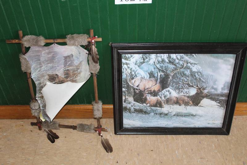 lot 102 image: Lot of (2) Framed Wall Art - Moose by Kevin Daniel, Wolf Pack