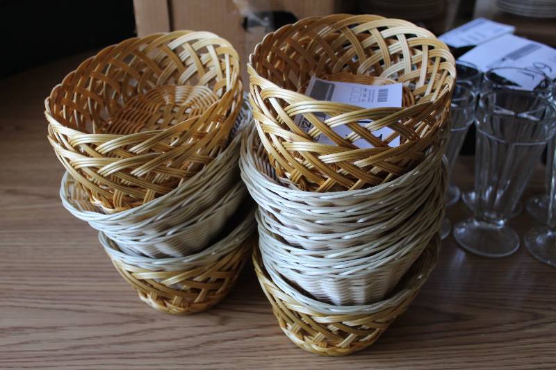 lot 107 image: Lot of (14) Stackable Wicker Baskets