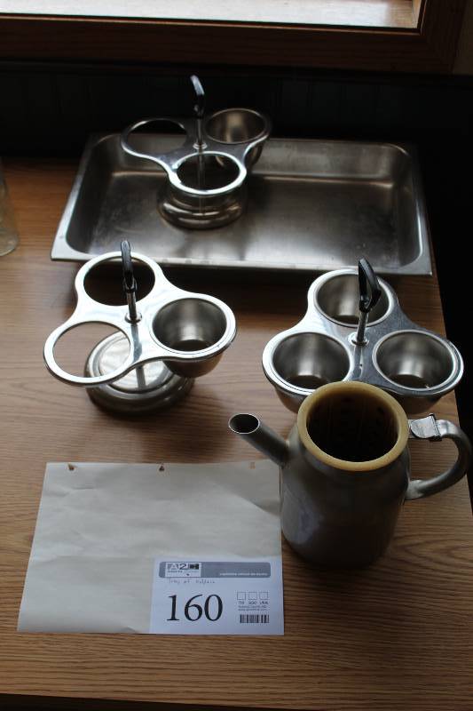 lot 160 image: Stainless Steel Condiment Holders, Cooking Pan, Pitcher