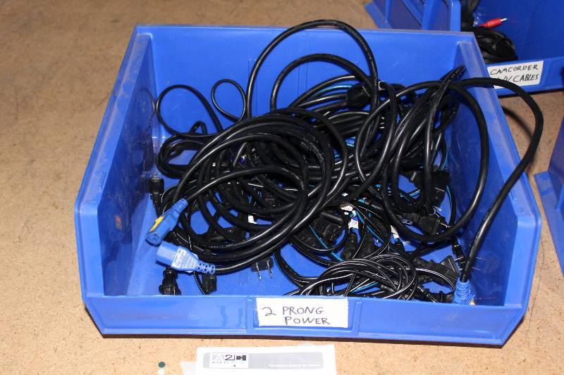 lot 106 image: Plastic Bin Lot of 2-Prong Power Cables