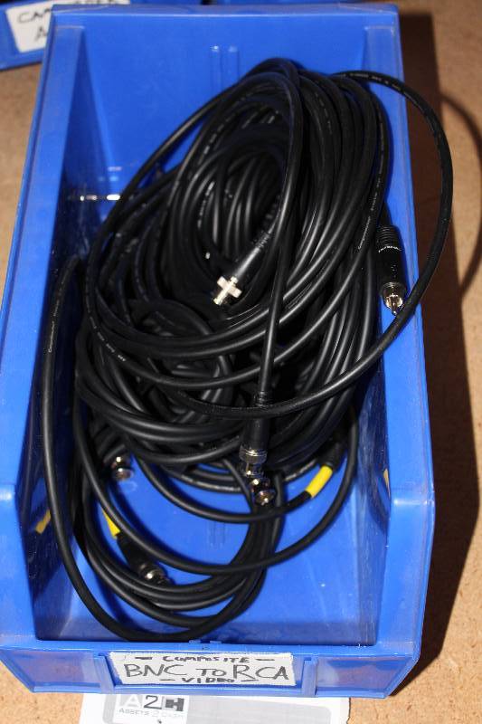 lot 107 image: Plastic Bin Lot of BNC-RCA Video Cables