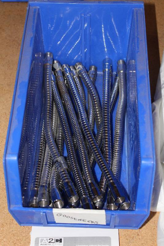 lot 110 image: Plastic Bin Lot of Goosenecks Connections
