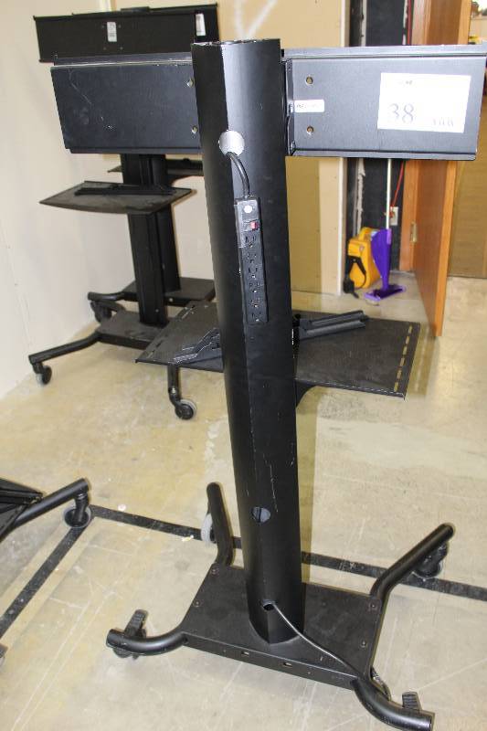 lot 38 image: Peerless Industries 4-Wheel Monitor Stand w Metal Shelf
