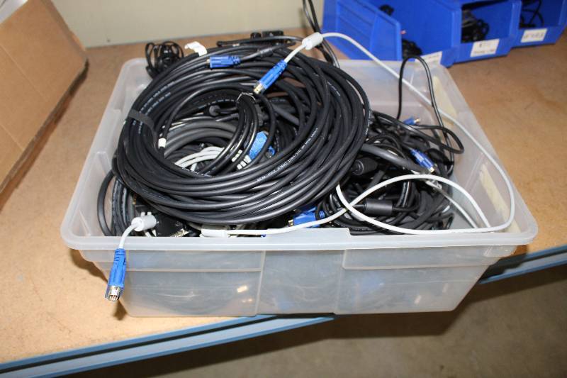 lot 105 image: Plastic Bin Lot of AV Cables