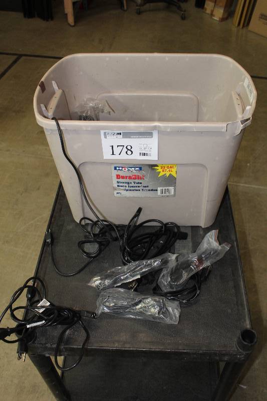 lot 178 image: Plastic Bin Lot of Power Cords