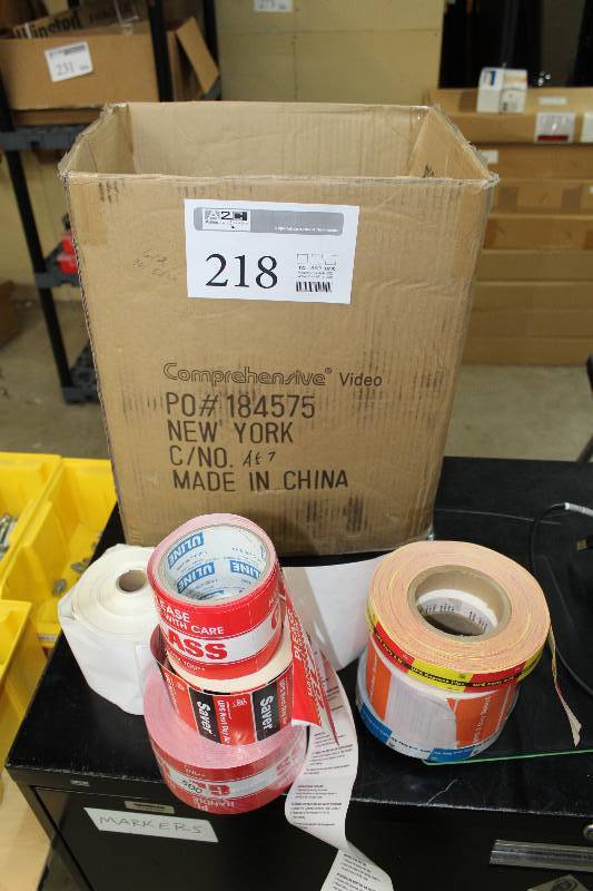 lot 218 image: Rolls of Labels - Glass Handle With Care, UPS Next Day, UPS 2nd Day, UPS Early AM