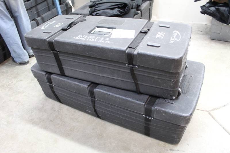 lot 23 image: Da-Lite Commercial 2-Piece 9x12ft. Frame, Legs, Mats w Carry Cases
