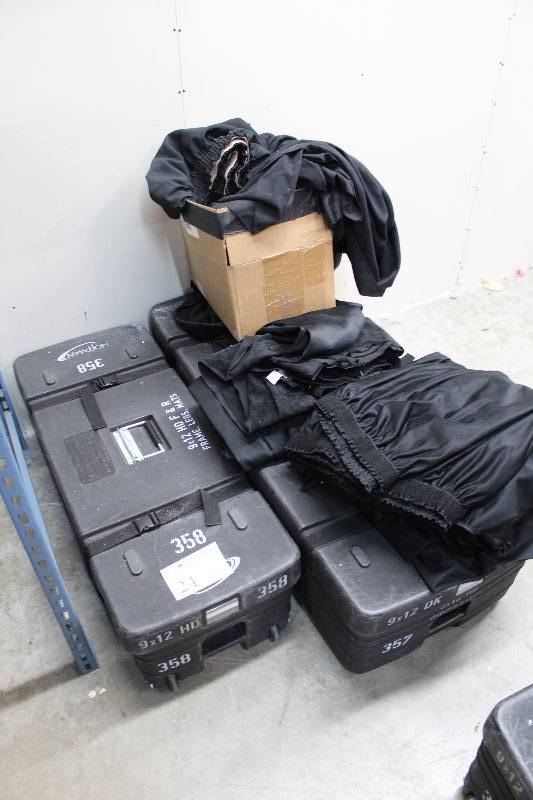 lot 24 image: Da-Lite Commercial 2-Piece 9x12ft. Frame, Legs, Mats w Carry Cases